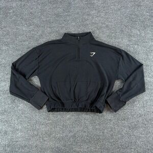 Gymshark Womens Training 1/4 Zip Cropped Gym Pullover Sweatshirt Black Medium